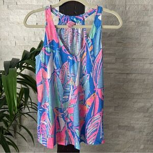 LILLY PUITZER “Minka” Tank Top Multicolor Out to Sea Sailboat Print Size Small